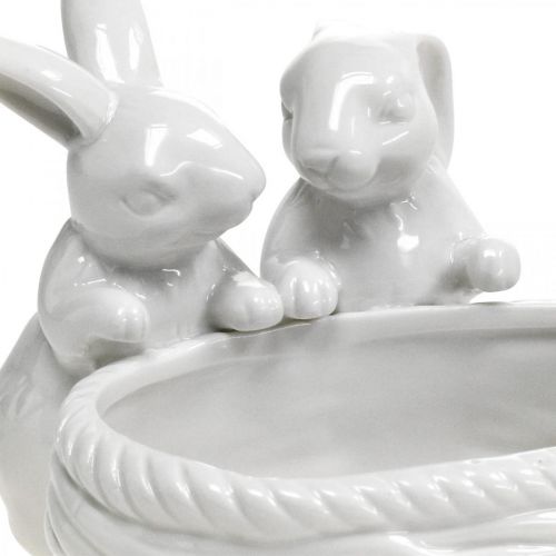 Coelhos com ninho, decoração de mesa, ninho de Páscoa, decoração em porcelana, tigela decorativa branca L15cm A11cm