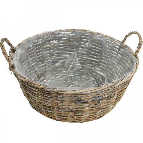 Itens Cesto com asas, recipiente em madeira entrançada, taça para plantas natural, lavada a branco A18,5cm Ø51cm