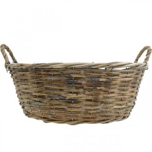 Itens Cesto com asas, recipiente em madeira entrançada, taça para plantas natural, lavada a branco A18,5cm Ø51cm