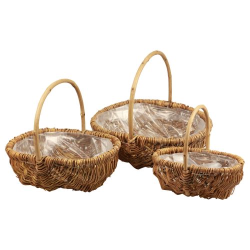 Floristik24 Cesta cesta de plantas cesta de tecido com alça natural 33/28/22cm conjunto de 3