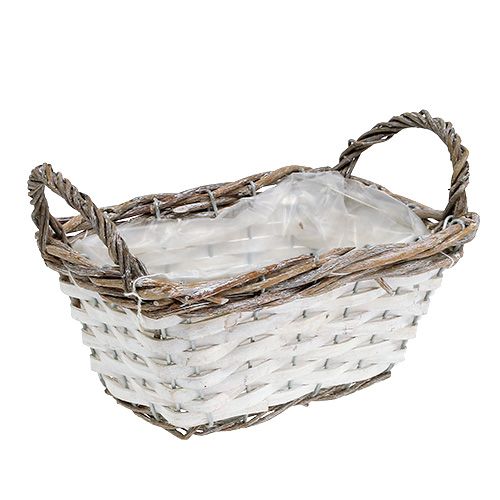 Floristik24 Cesta quadrada com alças branco natural 22 x 14cm
