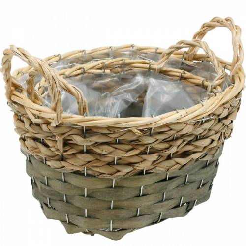 Itens Cesto cesto trançado oval para plantas nature, cinza 29/24 cm conj. de 2