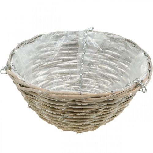 Floristik24 Tigela para pendurar, cesto trançado natural, branco lavado H15cm Ø30cm