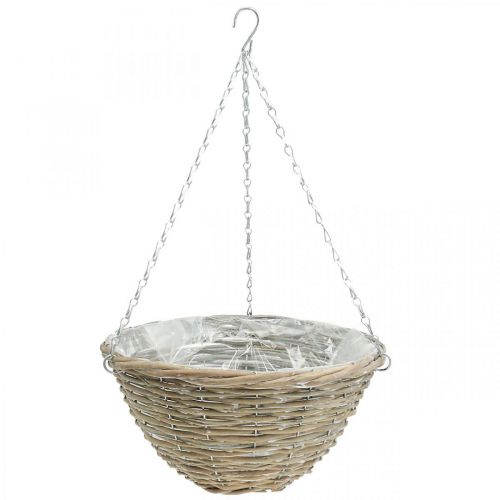 Cesto de flores para pendurar, plantador trançado, branco lavado H17cm Ø35cm