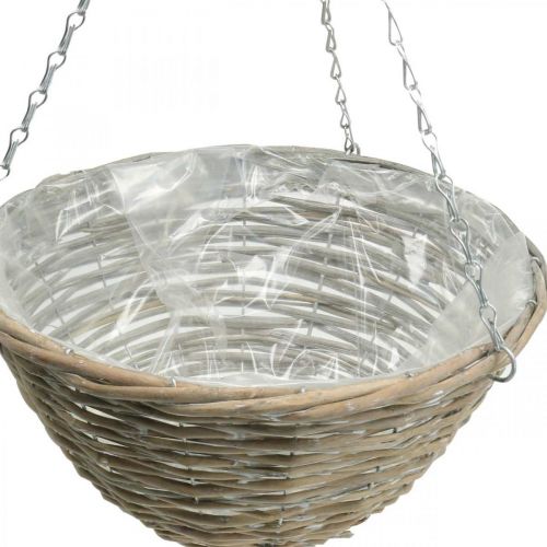 Floristik24 Cesto de flores para pendurar, plantador trançado, branco lavado H17cm Ø35cm