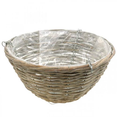 Floristik24 Cesto de flores para pendurar, plantador trançado, branco lavado H17cm Ø35cm