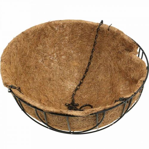 Floristik24 Taça para plantas para pendurar, cesto suspenso em fibras de coco, metal natural, preto H16,5cm Ø35cm