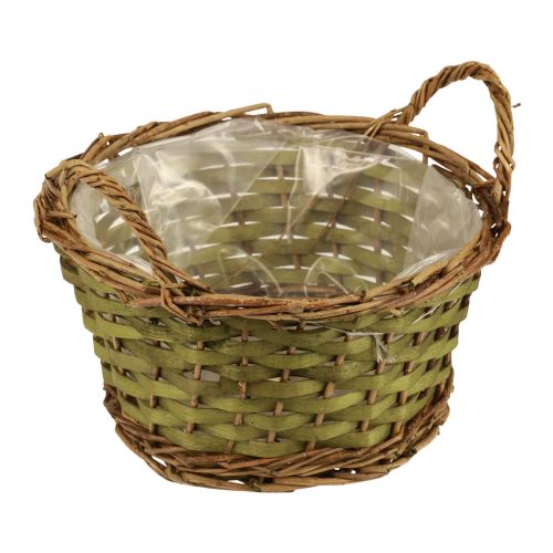 Cesto redondo para plantas em tecido com alças verdes Ø24cm Alt.17cm