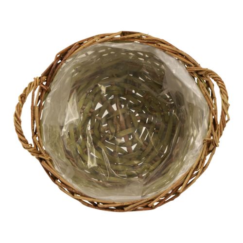 Itens Cesto redondo para plantas em tecido com alças verdes Ø24cm Alt.17cm