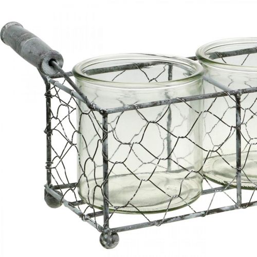 Floristik24 Lanterna de vaso de vidro vintage Deco em cesta de arame branco 32 × 10,5 cm
