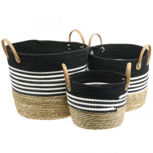 Floristik24 Cesto de pega, auxiliar de encomendas, cesto de plantas, utensílio preto e branco, natural Ø32/28/23cm H30/25/19cm conjunto de 3