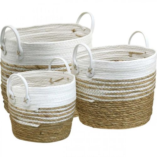 Cesto para plantar, utensílio com asas, organizador branco, natural Ø32/28/23cm H30/25/19cm conjunto de 3