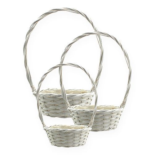 Floristik24 Conjunto de cestos x 3 com alças redondas brancas Ø18, 23, 29cm