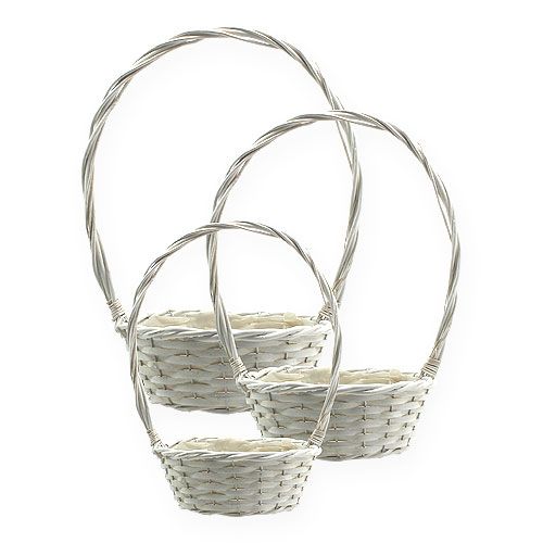 Floristik24 Conjunto de cesta x 3 com alça redonda branca Ø18,23,29cm