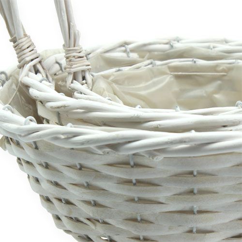 Floristik24 Conjunto de cestos x 3 com alças redondas brancas Ø18, 23, 29cm