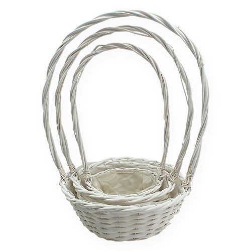 Floristik24 Conjunto de cestos x 3 com alças redondas brancas Ø18, 23, 29cm