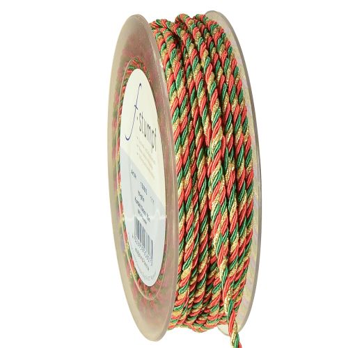 Floristik24 Cordão vermelho verde dourado cordão decorativo cordão tricolor fita 3mm 25m