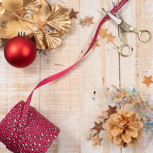 Fita decorativa, estampa de leopardo, rosa, fita para enrolar, ideal para embrulhar presentes e fazer artesanato, 10 mm, 100 m | Floristik24.pt