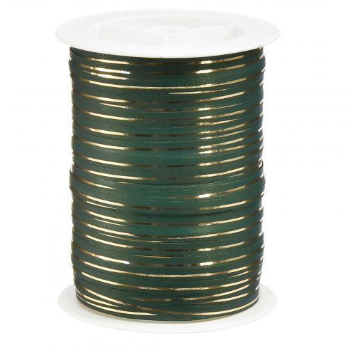 Fita ondulada para presente verde com listras douradas 10mm 250m