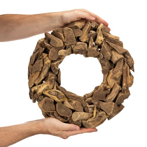 Guirlanda decorativa feita de peças de madeira natural, redonda, 35 cm | Floristik24.pt