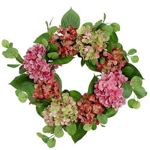 Floristik24 Coroa de hortênsias Ø60cm verde, rosa 1p