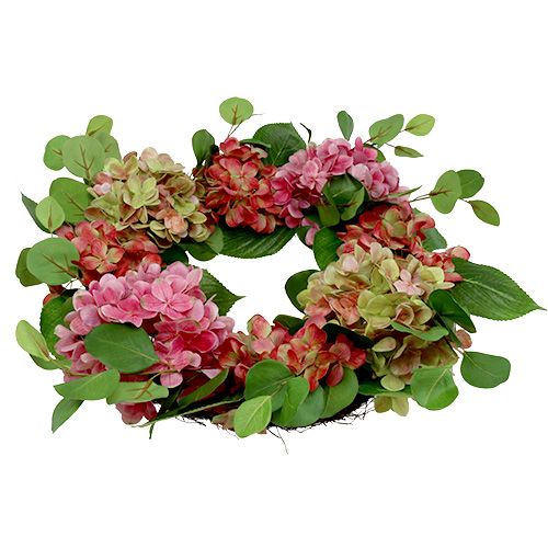 Floristik24 Coroa de hortênsias Ø60cm verde, rosa 1p
