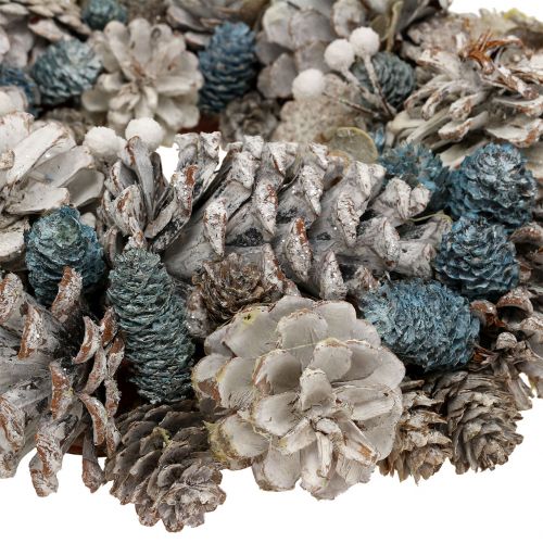 Floristik24 Grinalda de cones com glitter branco, azul, natural Ø32cm