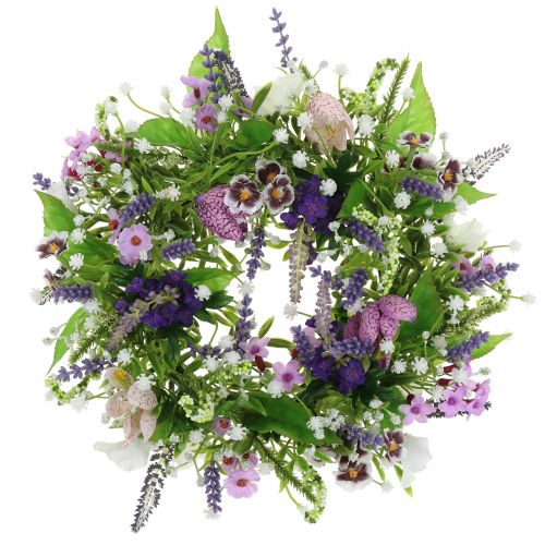 Floristik24 Guirlanda flor xadrez/lavanda/lilás Ø28cm