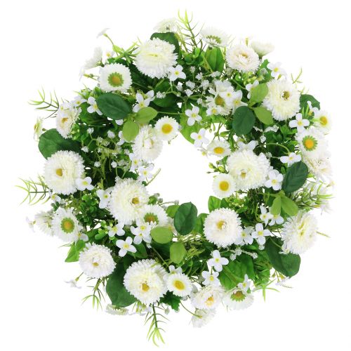 Floristik24 Coroa de flores branco deco Coroa de porta Bellis flores de seda Ø30cm