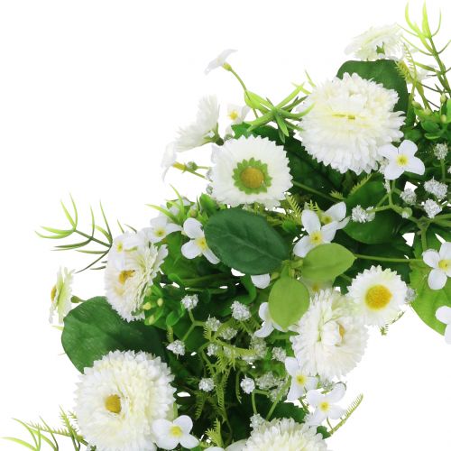 Coroa de flores deco branco guirlanda de porta Bellis flores de seda Ø30cm