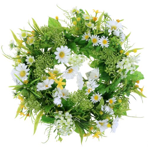 Floristik24 Grinalda de primavera com gérberas brancas, amarelas Ø30cm