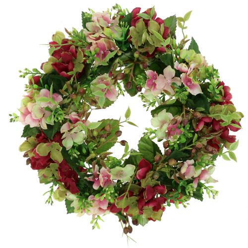 Floristik24 Coroa de hortênsias / bagas vermelho escuro Ø30cm