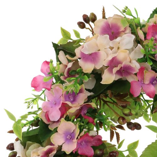 Floristik24 Coroa de flores com hortênsias e bagas rosa Ø30cm