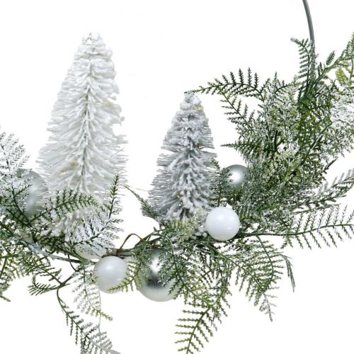 Floristik24 Grinalda iluminada com pinheiros e bolas, Advento, decoração de inverno para pendurar, anel de decoração LED prata L45cm Ø30cm