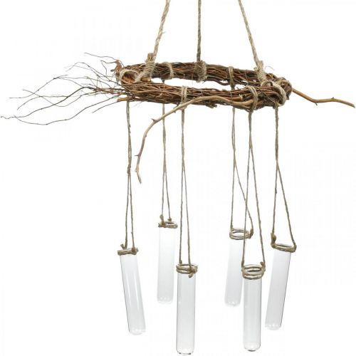 Floristik24 Coroa de salgueiro com tubos de ensaio, grinalda decorativa para pendurar L85cm Ø28cm