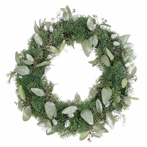 Grinalda decorativa de eucalipto e cones artificiais Ø45cm verde, branco