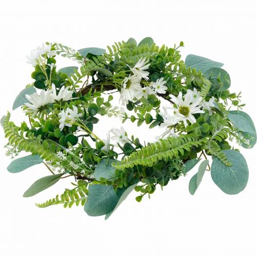 Itens Grinalda de eucalipto artificial com samambaia, margaridas-cabo e jasmim, grinalda de porta, grinalda decorativa, decoração de mesa
