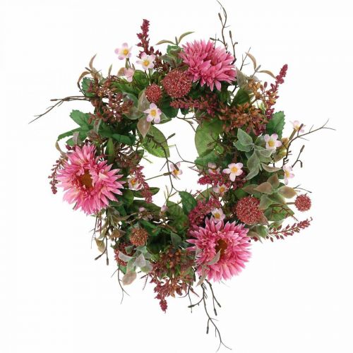 Grinalda de outono, flores de seda, gerbera rosa, cardo, mesa, grinalda, Ø32cm