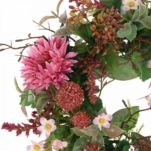Grinalda de outono, flores de seda, gerbera rosa, cardo, mesa, grinalda, Ø32cm