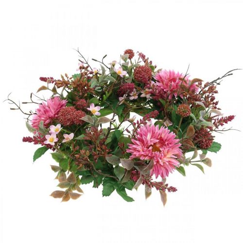 Floristik24 Grinalda de outono, flores de seda, gerbera rosa, cardo, mesa, grinalda, Ø32cm
