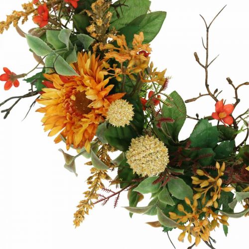 Floristik24 Guirlanda de Outono Flores de Seda Gérbera Amarela Coroa de Parede de Cardo Ø42cm