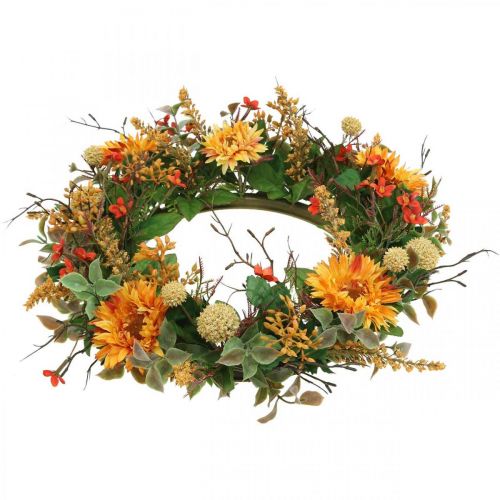 Floristik24 Guirlanda de Outono Flores de Seda Gérbera Amarela Coroa de Parede de Cardo Ø42cm