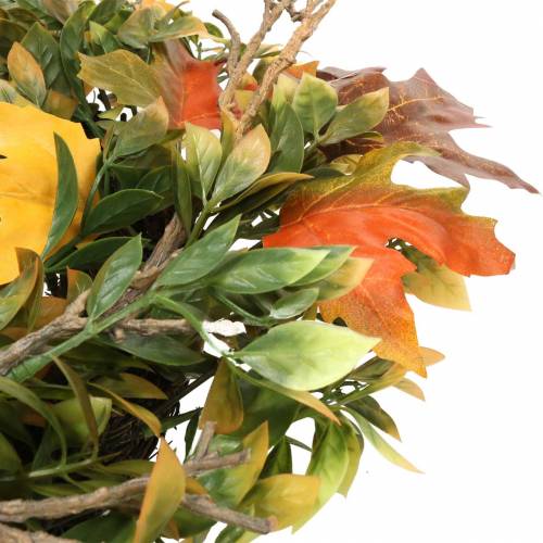 Floristik24 Coroa de folhas de outono artificialmente verdes, amarelas, laranja Ø45cm