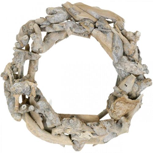 Floristik24 Grinalda decorativa Grinalda de raiz de madeira lavada a branco Ø35cm A9cm