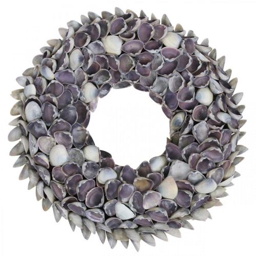 Coroa de conchas, conchas naturais violetas lascadas, anel feito de conchas Ø25cm