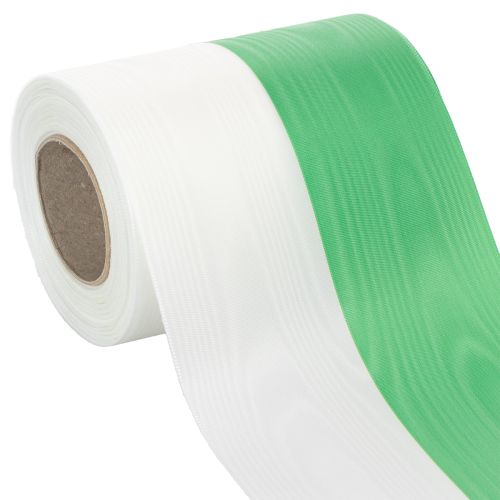Itens Fita de guirlanda Moiré 125mm x 25m em verde e branco, fita de tafetá trançada, fita nacional, fita decorativa
