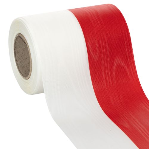 Itens Fita de guirlanda moiré branca e vermelha, 125 mm - fita de luto, fita decorativa, fita para laços, fita festiva, rolo de 25 m