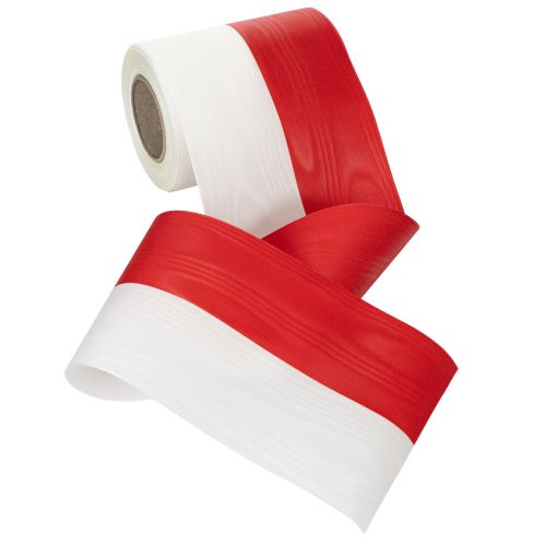 Fita de guirlanda moiré branca e vermelha, 125 mm - fita de luto, fita decorativa, fita para laços, fita festiva, rolo de 25 m | Floristik24.pt