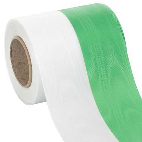 Itens Fita para guirlanda em moiré verde e branco, 100 mm x 25 m - fita nacional, fita de amarração em tafetá, fita para laço, fita decorativa