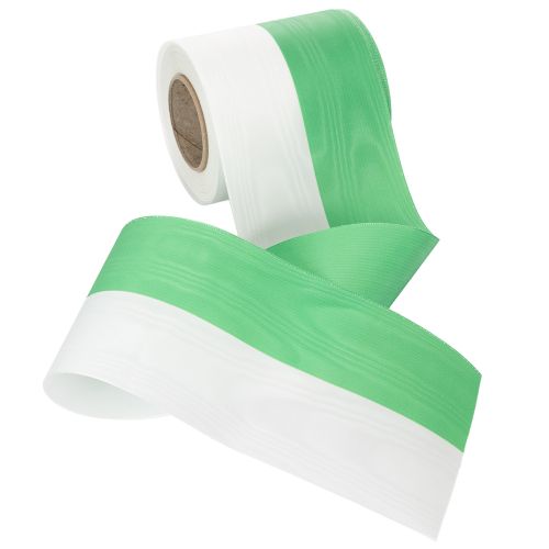 Fita para guirlanda em moiré verde e branco, 100 mm x 25 m - fita nacional, fita de amarração em tafetá, fita para laço, fita decorativa | Floristik24.pt